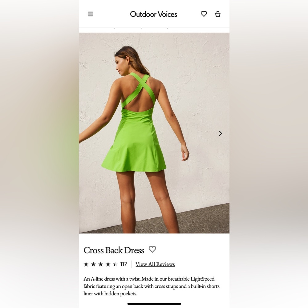 Outdoor Voices Cross-Back Dress in Grasshopper color, size small.